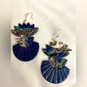 Hand Made Lotus Blue Dangle Earrings